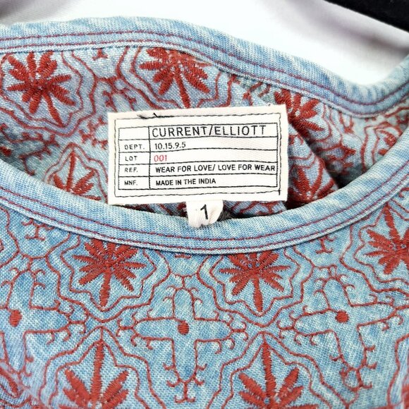 Current/Elliott The Embroidered Top Size 1 Small Womens Denim Blouse - Picture 6 of 14